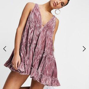 Free People Crushed Velvet Swing Mini Dress Dusty Mauve XS Pink